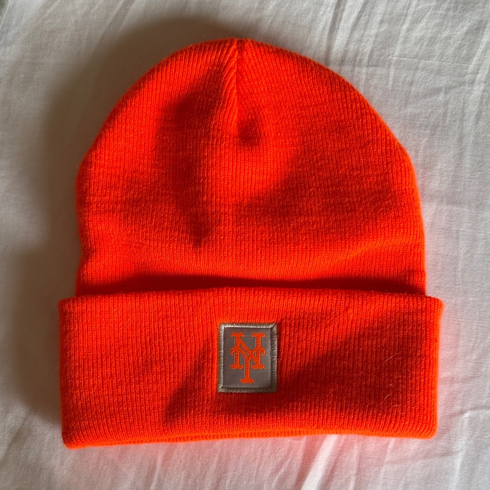 Bright Orange Beanie with NY Mets logo